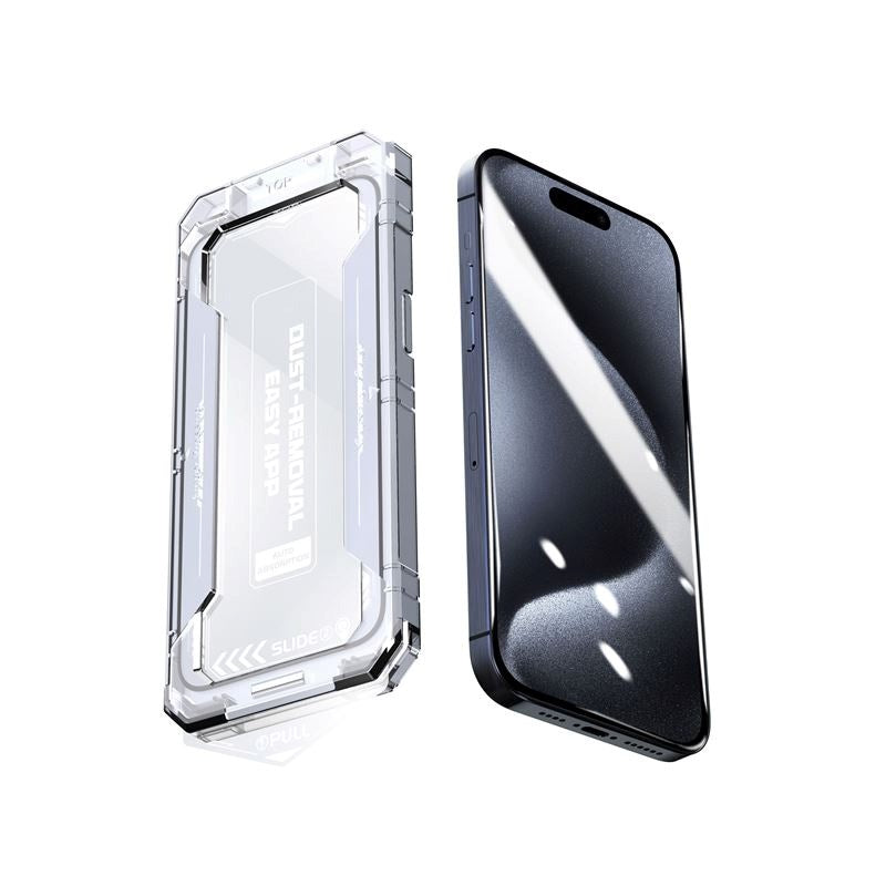 iPhone 15 Pro Max Mobile Origin Screen Protector Glass with Applicator - Transparent / Black Edge