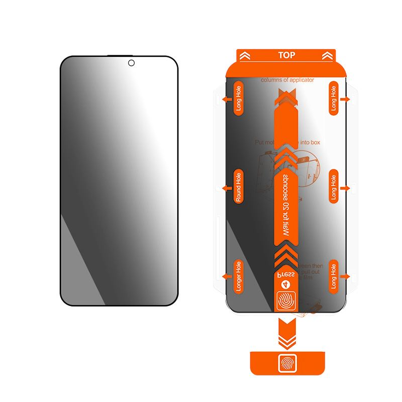 iPhone 15 Pro Max Mobile Origin Protective Glass with Privacy Function - Case Friendly - 2 pcs - Black Edge