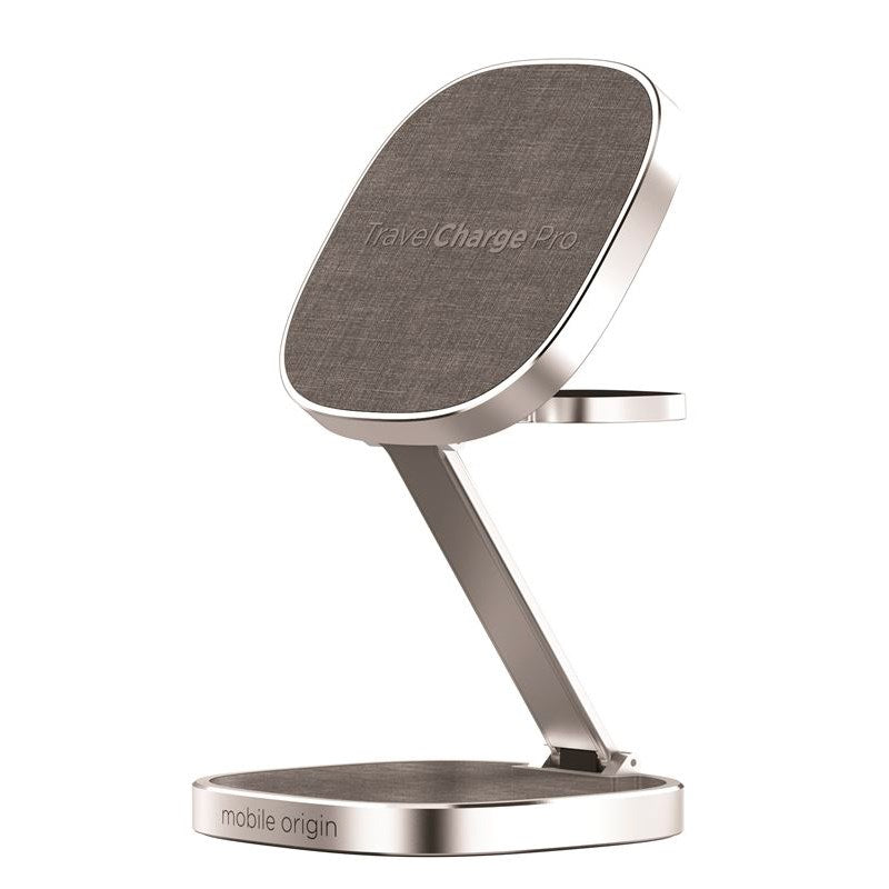 Mobile Origin TravelCharge Pro - Magnetic Wireless Charger - MagSafe Compatible - Silver