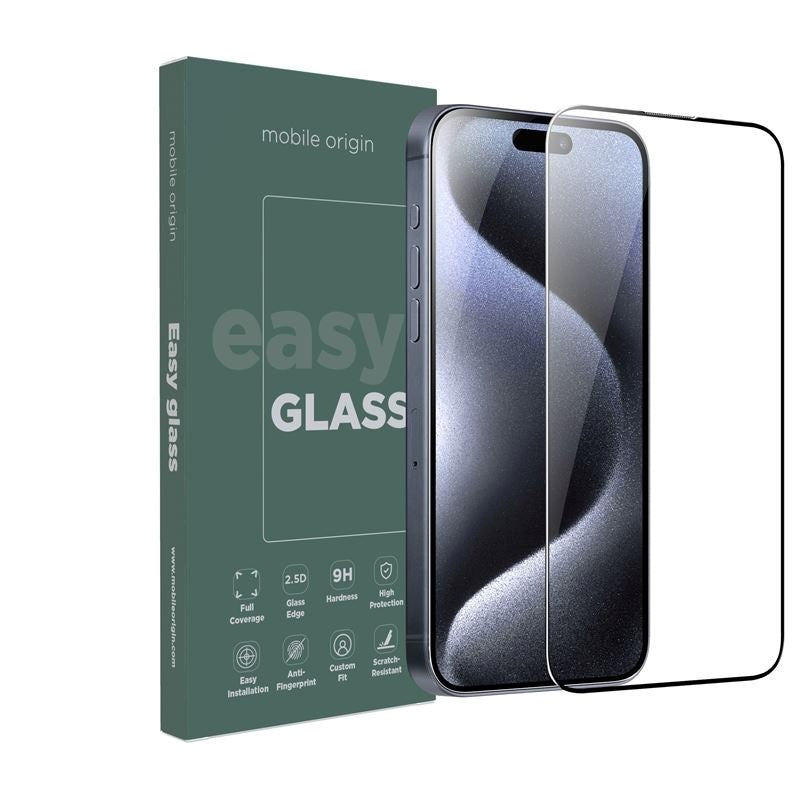 iPhone 15 Pro Max Mobile Origin EasyGlass Screen Protector - Transparent / Black Edge