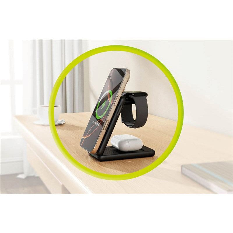 Mobile Origin 3-in-1 Qi2 Foldable Wireless Charger for Phone & Apple Watch & Earphones - Silver