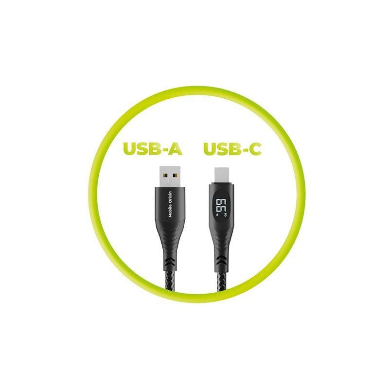 Mobile Origin 66W USB-A to USB-C Cable with Display - 1.5 m - Black
