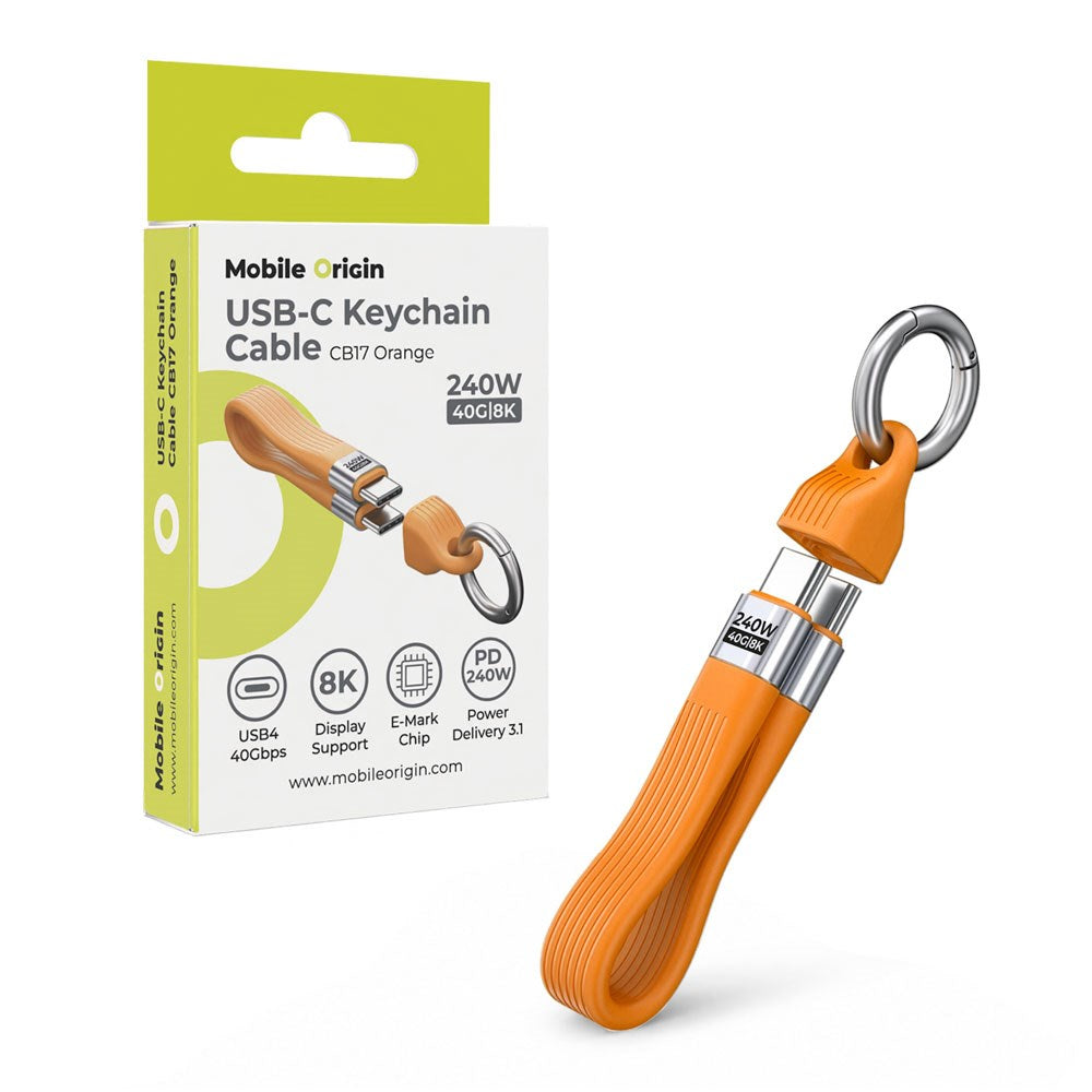 Mobile Origin 240W USB-C to USB-C Keychain Cable - 13cm - Orange