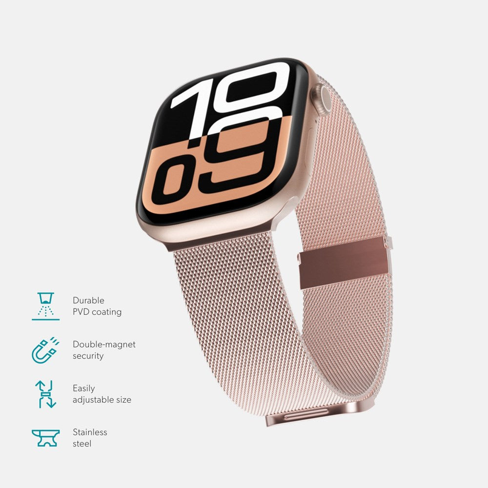 Apple Watch (38/40/SE/41/42mm) Epico Milanese+ (Plus) Stainless Steel Strap - Rose Gold