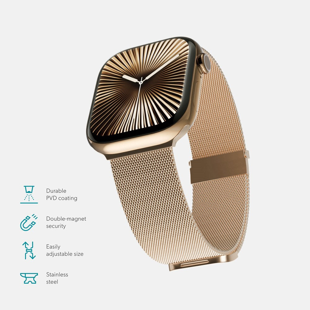 Apple Watch (42/44/SE/45/46/49mm) Epico Milanese+ (Plus) Stainless Steel Strap - Gold