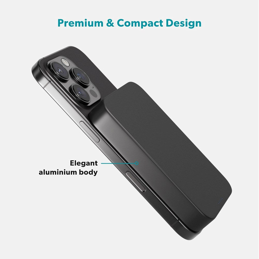 Epico 20W UltraPack EM71 Alu Mag+ 10.000 mAh Power Bank with USB-C - MagSafe and Qi2 Compatible - Black