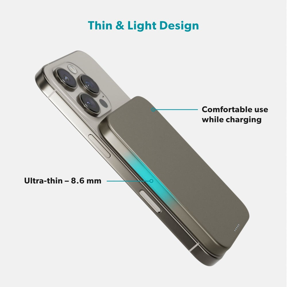 Epico 15W UltraPack EM51 Slim Alu Mag+ 5000 mAh Power Bank with USB-C - Qi2 / MagSafe Compatible - Titanium