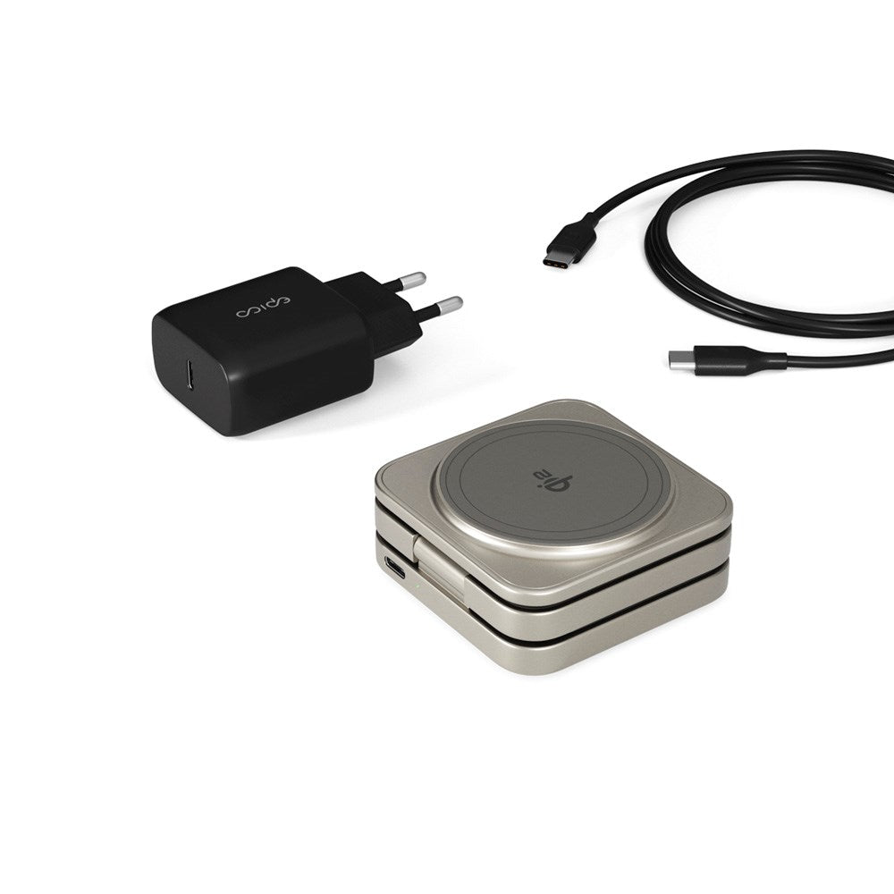 Epico UltraBase Qi2 Fold Alu Mag+ 3-in-1 Wireless Charger - MagSafe Compatible - Titanium