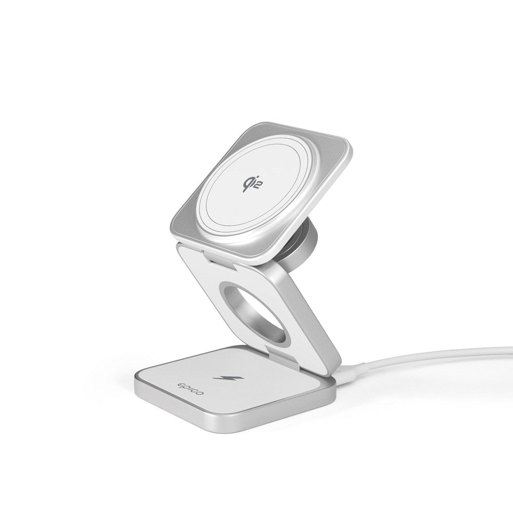 Epico UltraBase Qi2 Fold Alu Mag+ 3-in-1 Wireless Charger - MagSafe Compatible - White