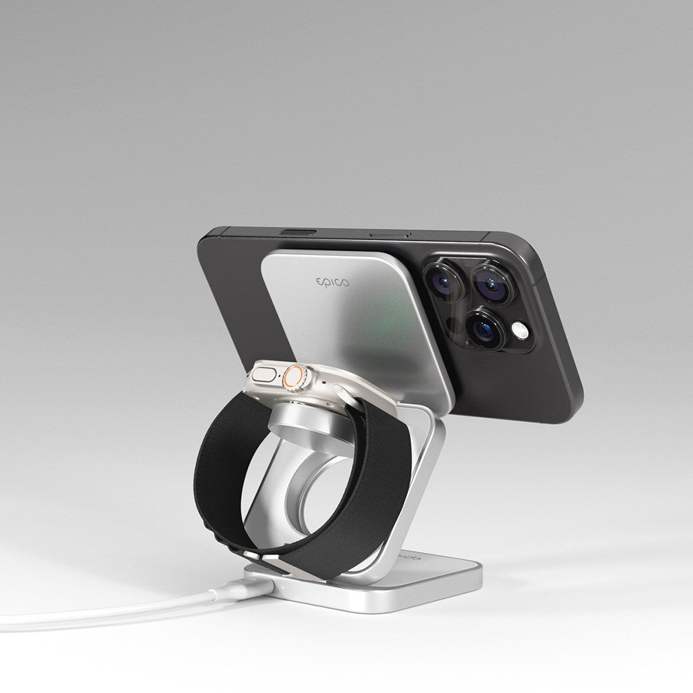 Epico UltraBase Qi2 Fold Alu Mag+ 3-in-1 Wireless Charger - MagSafe Compatible - White