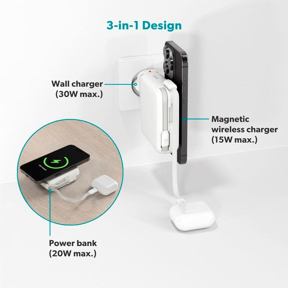 Epico UltraPack Mag+ 3-in-1 Travel PowerBank 10.000 mAh - MagSafe Compatible - White