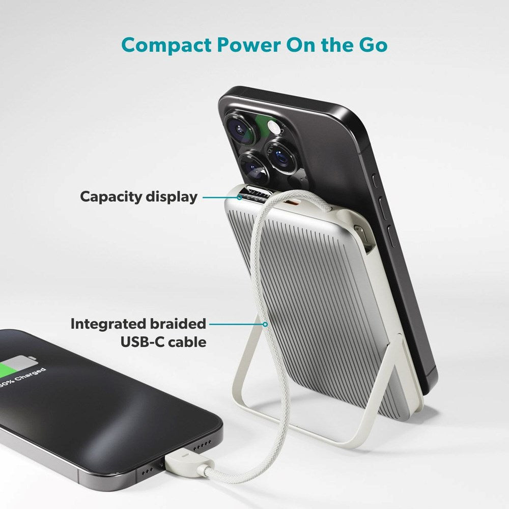 Epico UltraPack 22,5W Powerbank 10.000mAh with Retractable USB-C Cable - MagSafe / Qi2 Compatible - Grey