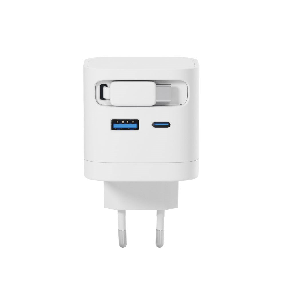 Epico UltraBoost 65W Wall Charger with USB-C / USB-A / Retractable USB-C Cable – White