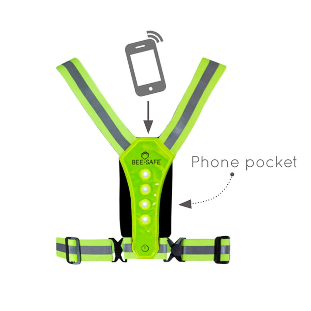 Bee-Safe Reflective Running Vest with Light & Phone Pocket - Yellow