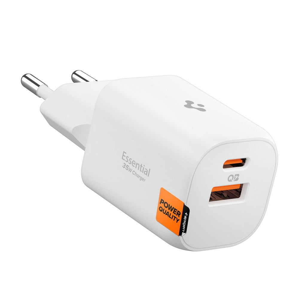 Spigen Essential 35W Wall Charger with 1 x USB-C & 1 x USB-A - White