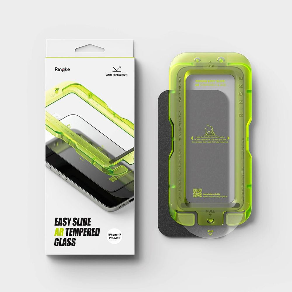 iPhone 17 Pro Max Ringke Easy Slide Anti-Reflective Tempered Screen Protector Glass with Installation Frame – Transparent