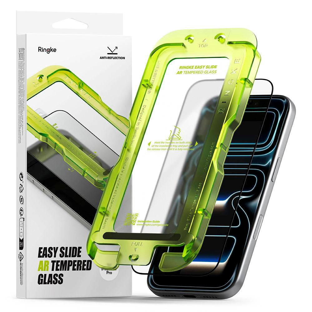 iPhone 17 Pro Ringke Easy Slide Anti-Reflective Tempered Screen Protector Glass with Installation Frame – Transparent