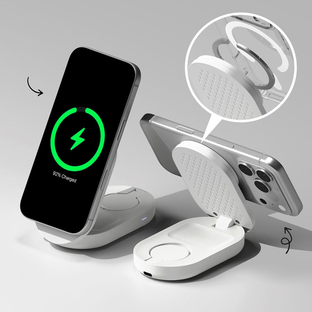 Ringke 3-in-1 Qi2 Foldable Wireless Charger – 25W – MagSafe Compatible – White