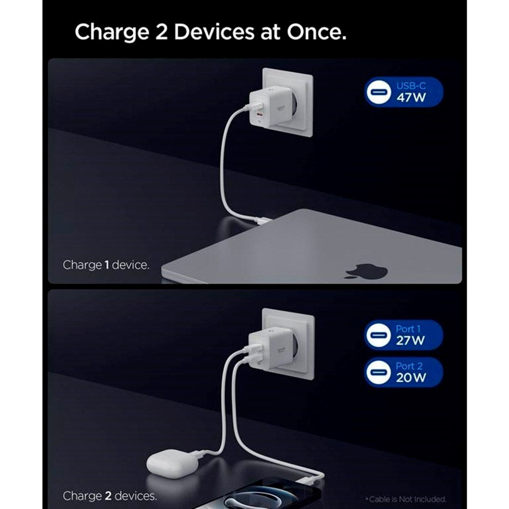 Spigen 47W Wall Charger with 2x USB-C - White