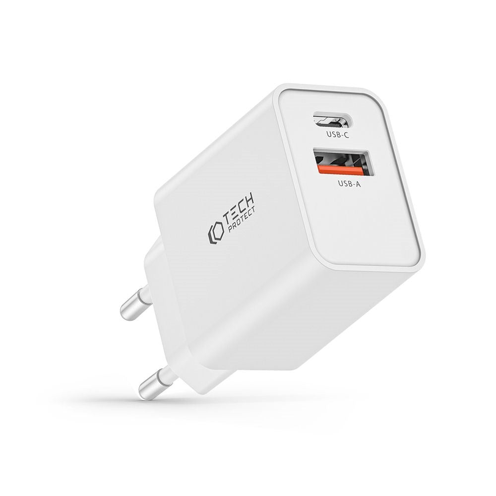 Tech-Protect 30W Wall charger with 1 x USB-A QC & 1 x USB-C PD - White