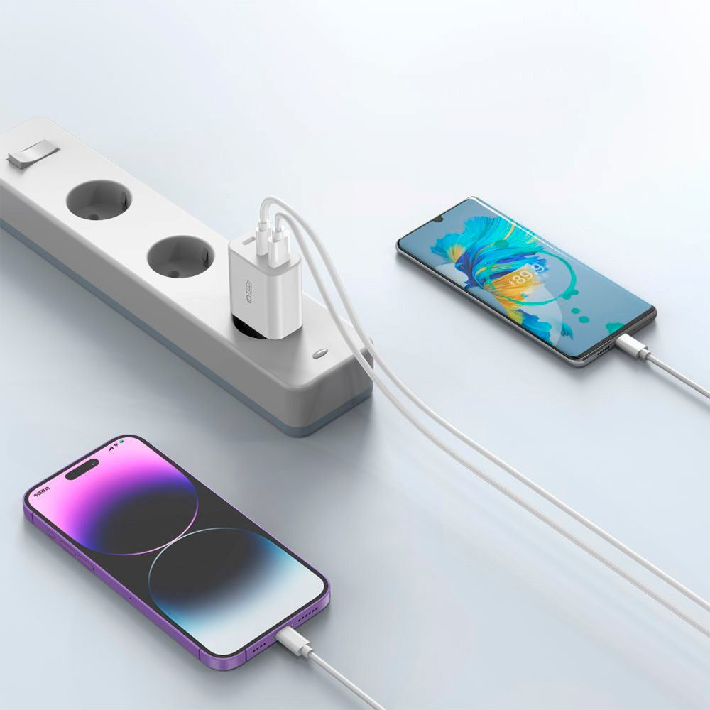 Tech-Protect 30W Wall Charger with 2 x USB-C & 1 x USB-A - White