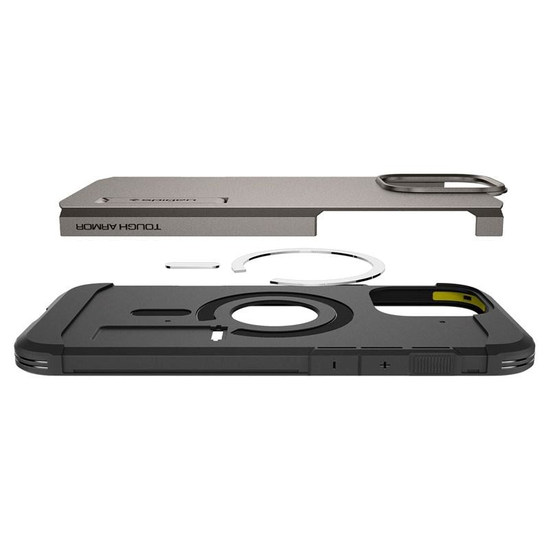 iPhone 16 Pro Max Spigen Tough Armor Case w. Kickstand - MagSafe Compatible - Gunmetal