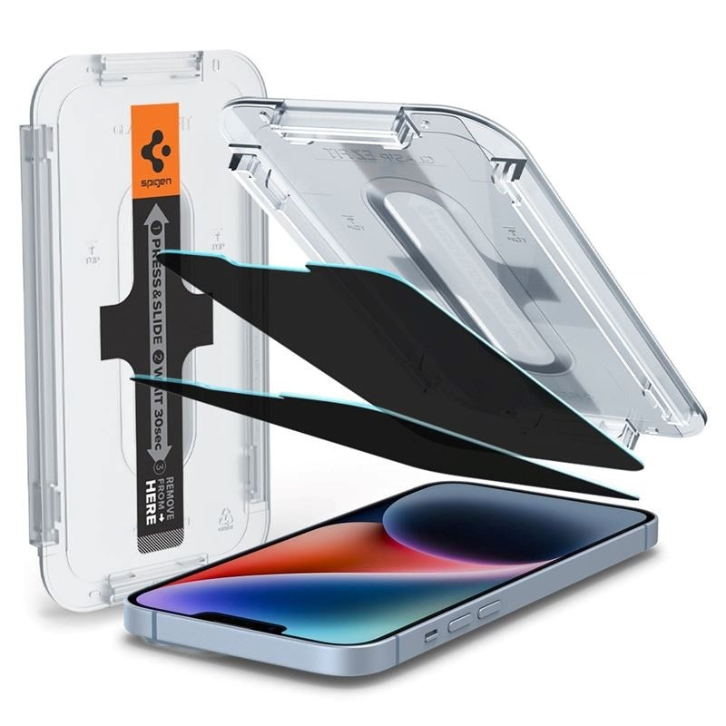 iPhone 14 / 13 / 13 Pro Spigen EZ Fit Glas.tR Screen Protection 2 Pcs. - Privacy Filter - Case Friendly - Transparent