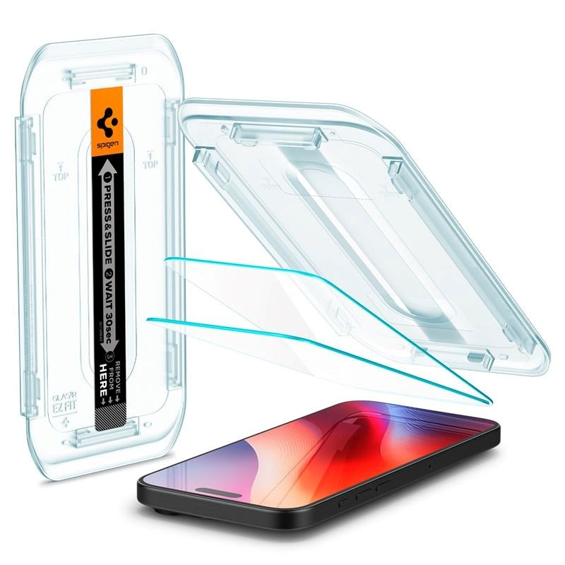 iPhone 17 / 17 Pro / 16 Pro Spigen EZ Fit Glas.tR Screen Protection 2. Pcs - Case Friendly - Transparent