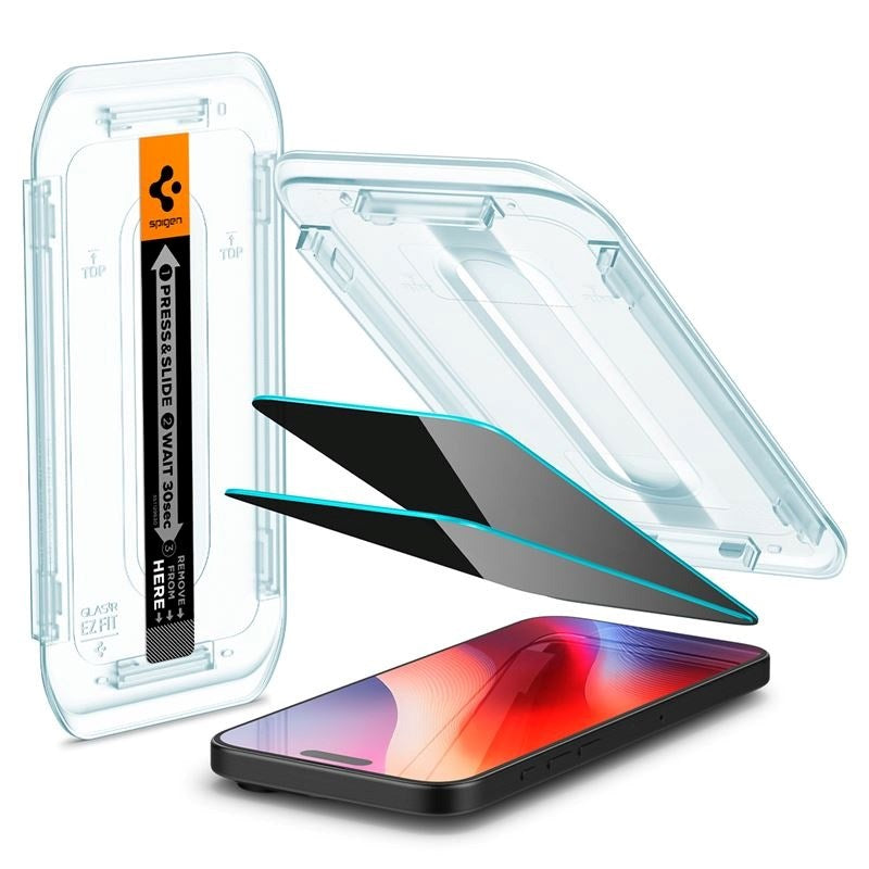iPhone 17 / 17 Pro / 16 Pro Spigen EZ Fit Glas.tR Screen Protection 2. Pcs - Privacy Filter - Case Friendly - Transparent