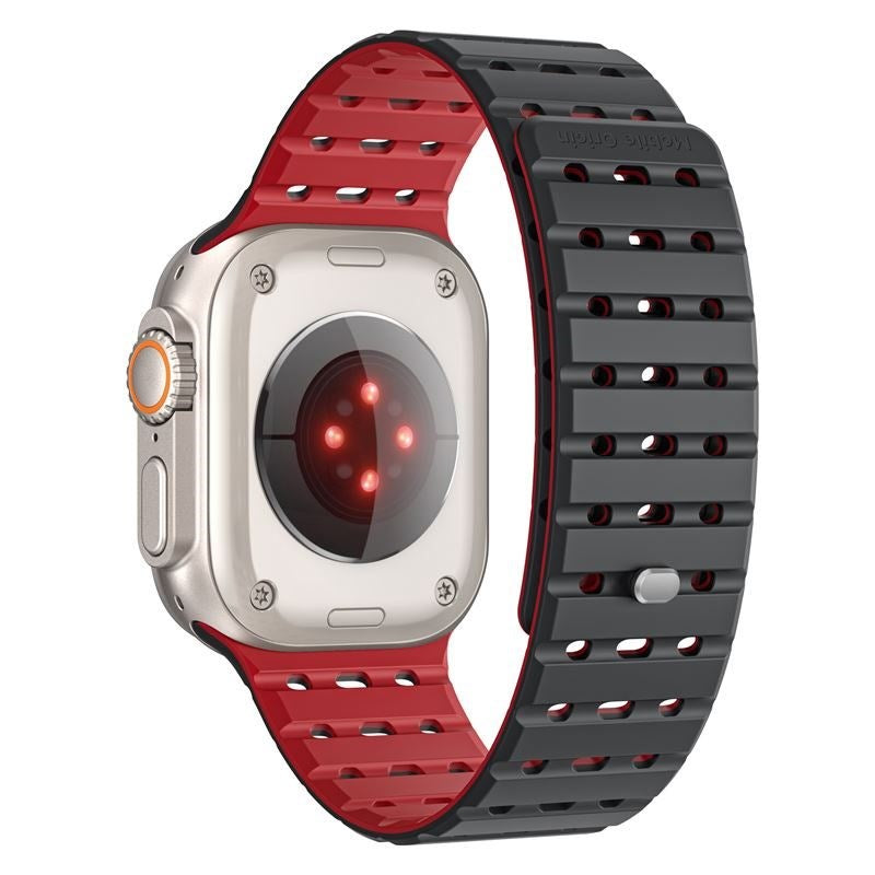 Apple Watch (42/44/SE/45/46/49mm) Mobile Origin Magnetic Silicone Strap - Black / Red