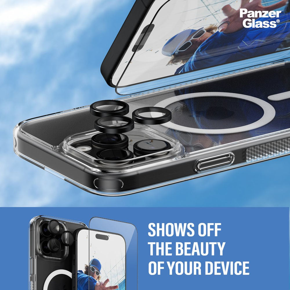 iPhone 16 Pro Max PanzerGlass 3-i-1 Bundle m. EasyAligner - Screen Protector (UWF) / Case / Camera Protection - Transparent / Black