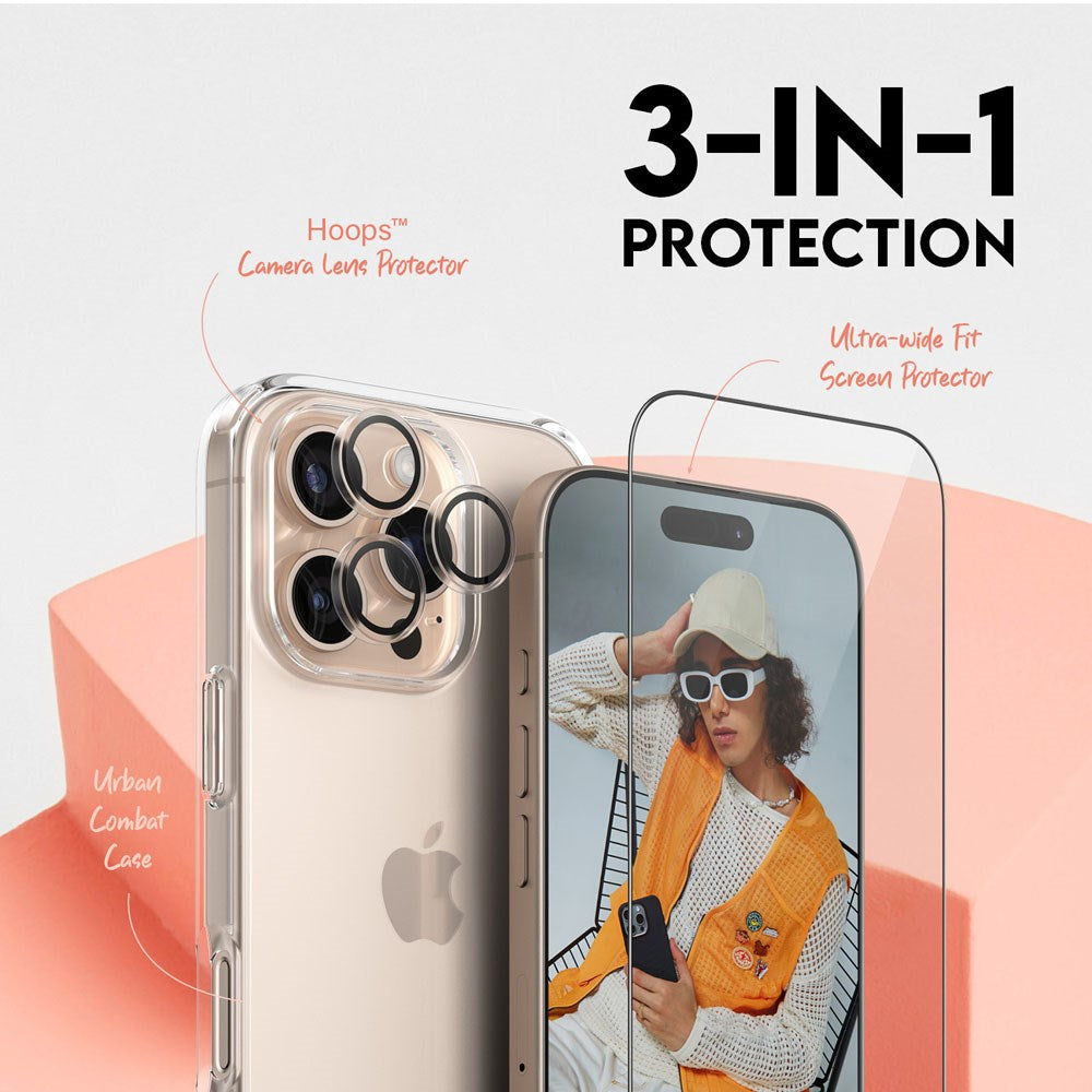 CARE By PanzerGlass iPhone 16 Pro 3-i-1 FLAGSHIP Bundle - Screen Protector (UWF) / Case / Camera Protection - Transparent