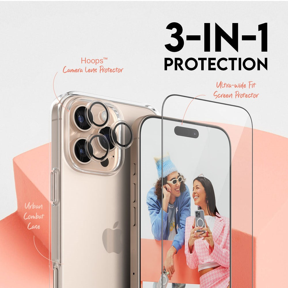 CARE By PanzerGlass iPhone 16 Pro Max 3-i-1 FLAGSHIP Bundle - Screen Protector (UWF) / Case / Camera Protection - Transparent