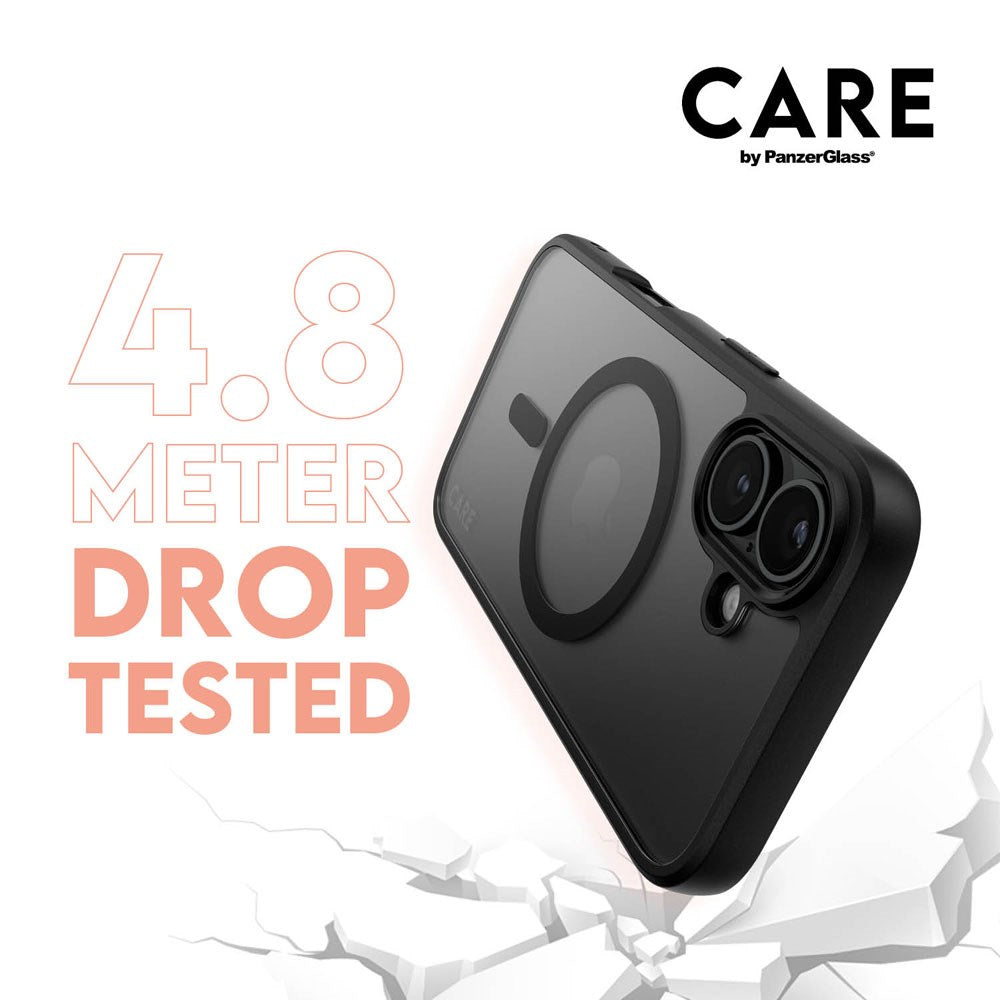 CARE By PanzerGlass iPhone 16 3-i-1 FLAGSHIP MagSafe Bundle - Privacy Screen Protector (UWF) / Case / Camera Protection - Transparent / Black