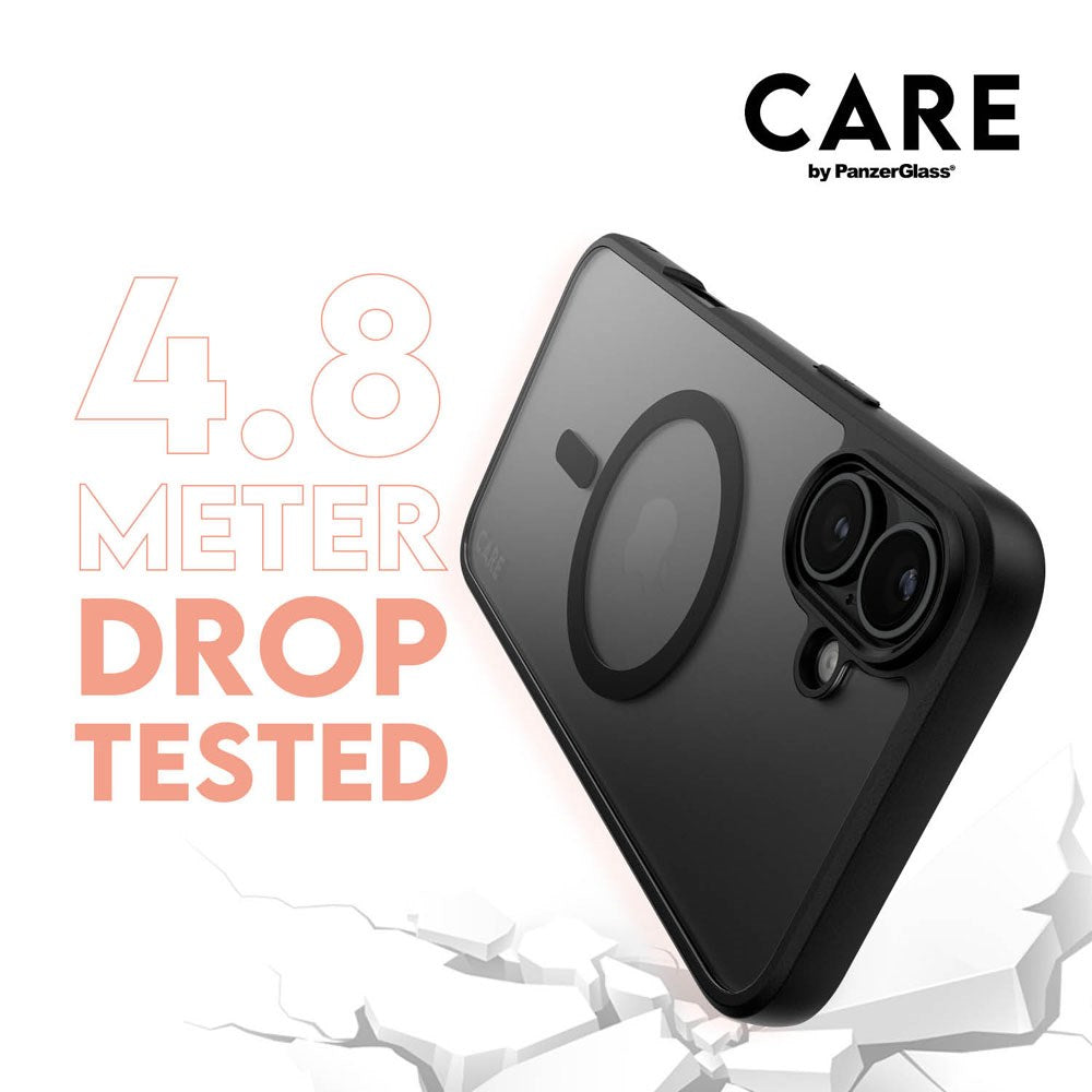 CARE By PanzerGlass iPhone 16 Plus 3-i-1 FLAGSHIP MagSafe Bundle - Privacy Screen Protector (UWF) / Case / Camera Protection - Transparent / Black