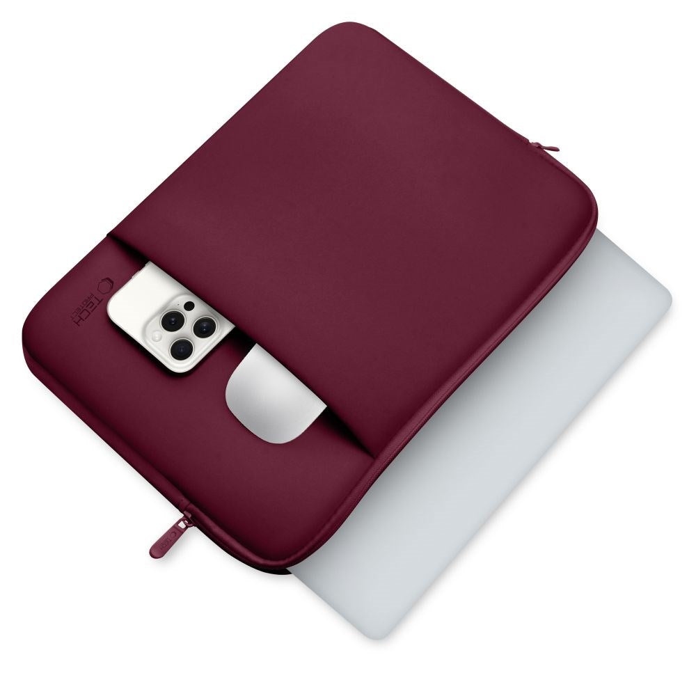 Tech-Protect MacBook / Laptop Neoprene Sleeve 13" (33.5 x 22.5 cm) w. Extra Pocket - - Burgundy