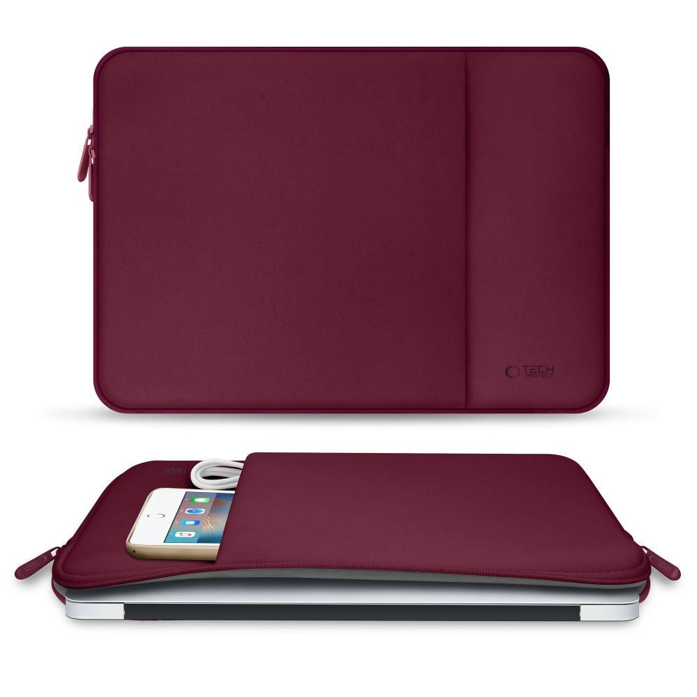 Tech-Protect MacBook / Laptop Neoprene Sleeve 13" (33.5 x 22.5 cm) w. Extra Pocket - - Burgundy