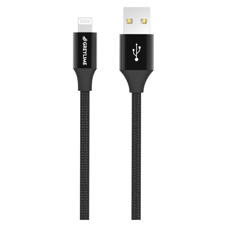 GreyLime Braided USB-A to Lightning Cable 2 m - Black