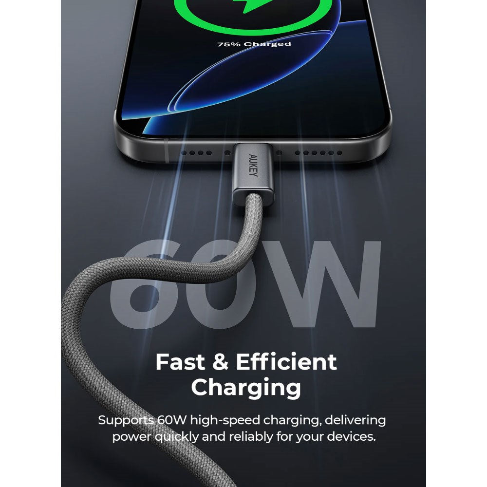 Aukey CB-DCC061 Circlet Blink 60W USB-C to USB-C Cable - 1m - Grey