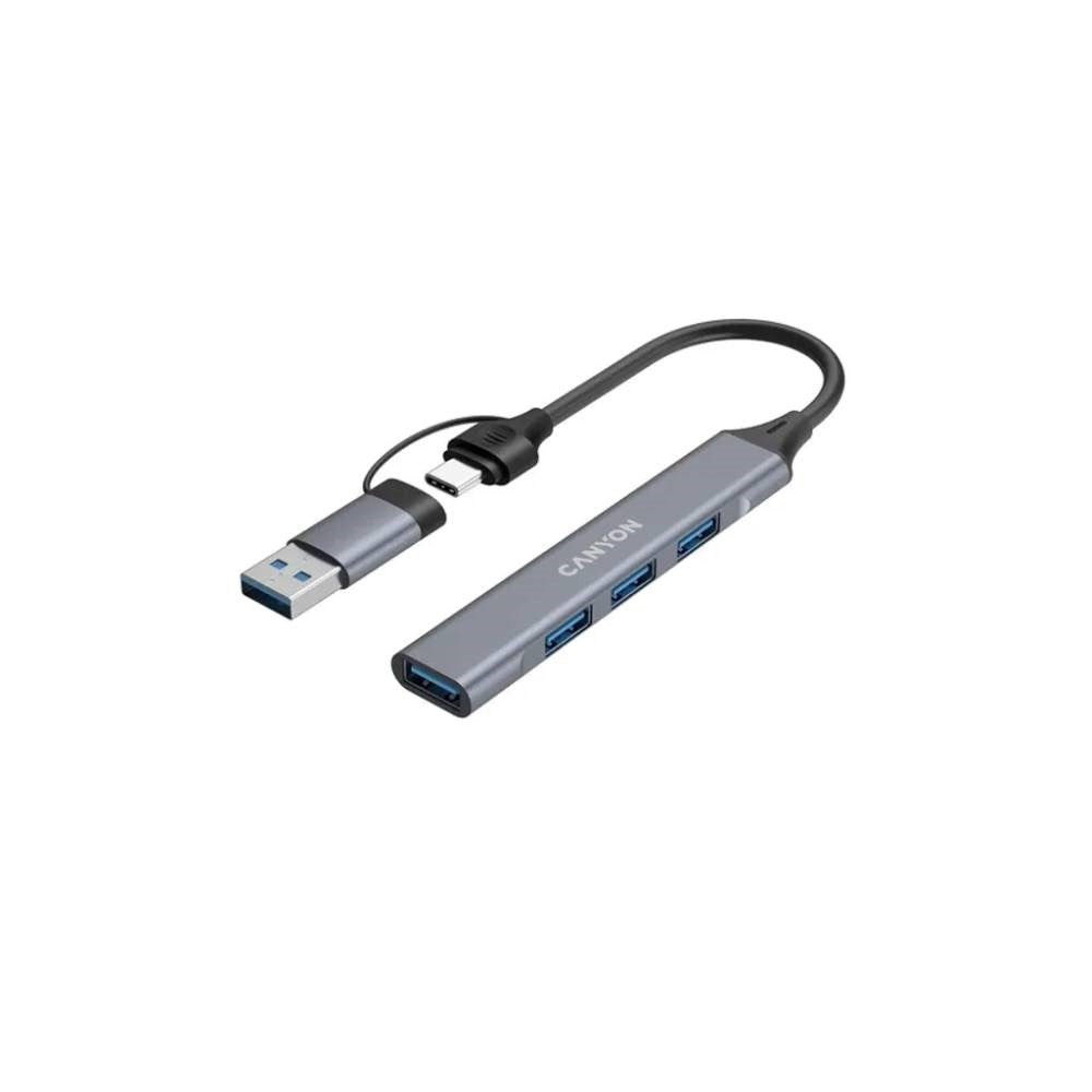 Canyon DS-02 4-in-1 USB-A/C Hub - Grey