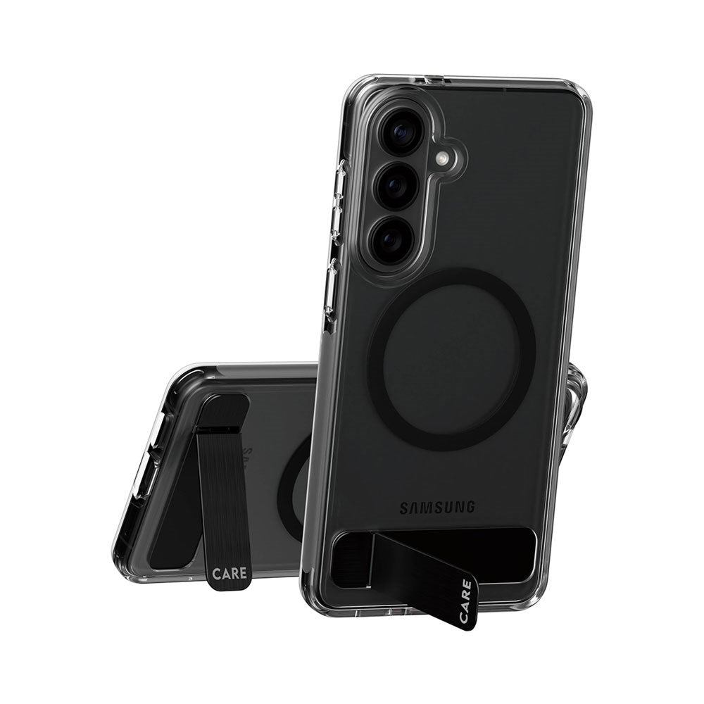 Samsung Galaxy S26+ (Plus) CARE by PanzerGlass Feature Kickstand Case - Qi Compatible - Transparent / Black