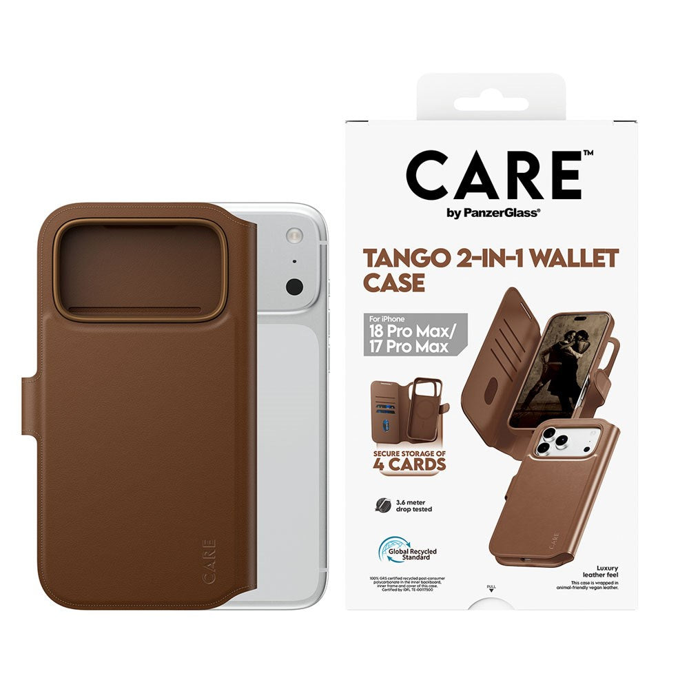iPhone 18 Pro Max / 17 Pro Max CARE by PanzerGlass Feature Tango 2-in-1 Flip Case with Wallet - MagSafe Compatible - Brown
