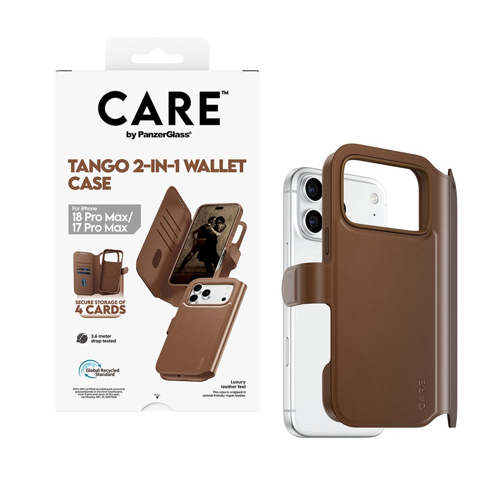 iPhone 18 Pro Max / 17 Pro Max CARE by PanzerGlass Feature Tango 2-in-1 Flip Case with Wallet - MagSafe Compatible - Brown