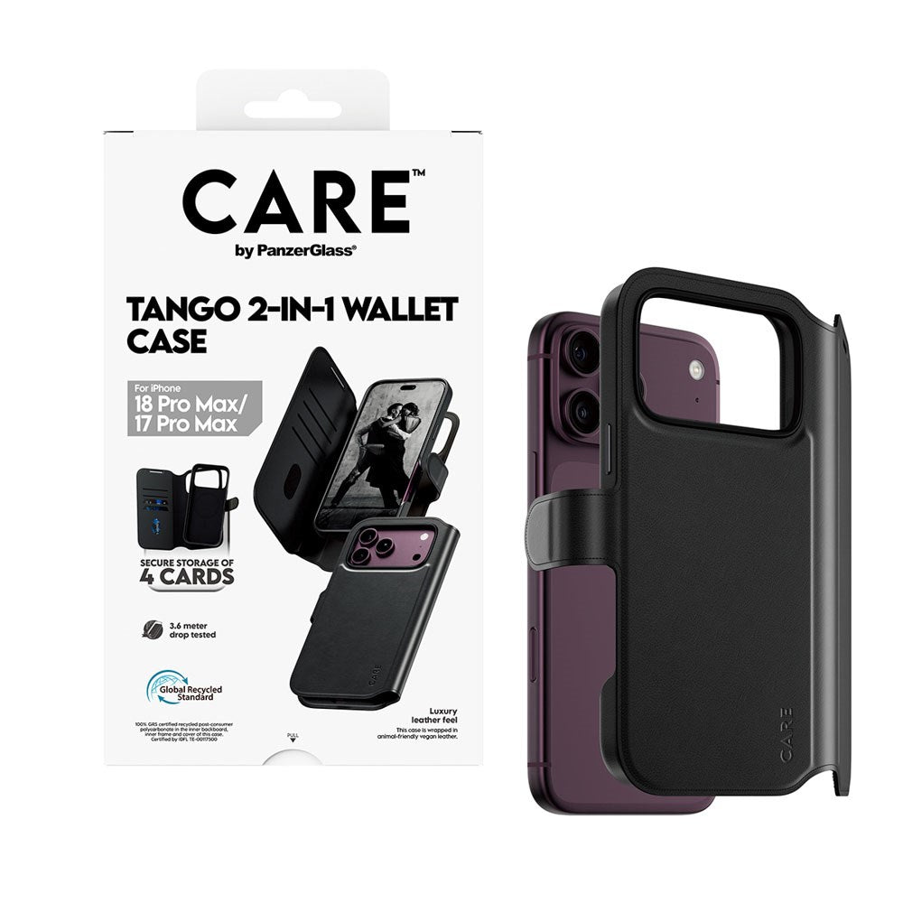 iPhone 18 Pro Max / 17 Pro Max CARE by PanzerGlass Feature Tango 2-in-1 Flip Case with Wallet - MagSafe Compatible - Black