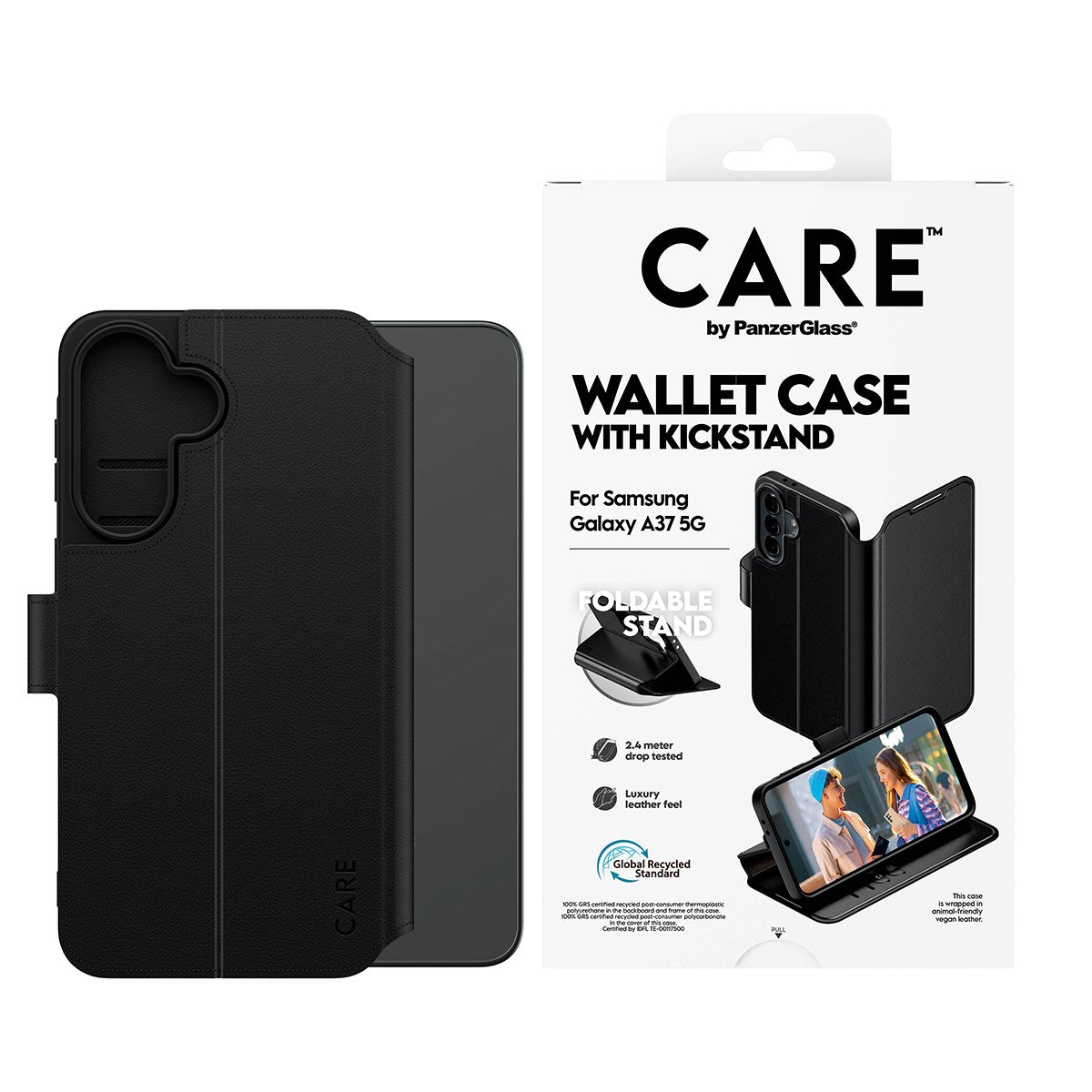 Samsung Galaxy A37 CARE by PanzerGlass Feature Wallet Case with Kickstand - Black