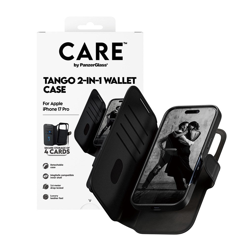 CARE by PanzerGlass iPhone 17 Pro Feature Tango 2-in-1 Flip Case with Wallet - Black