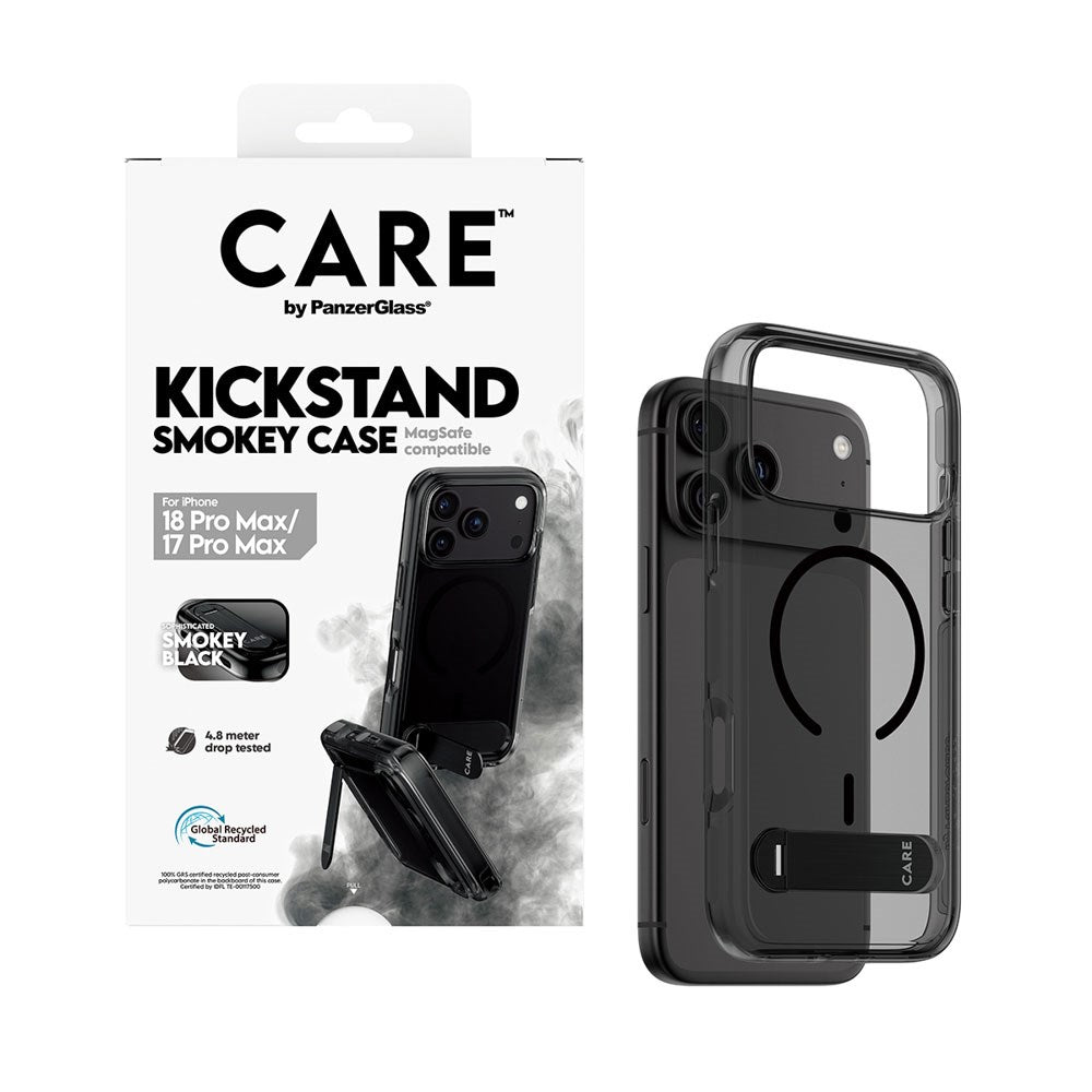 iPhone 18 Pro Max / 17 Pro Max CARE by PanzerGlass Feature Kickstand Case - MagSafe Compatible - Black / Transparent