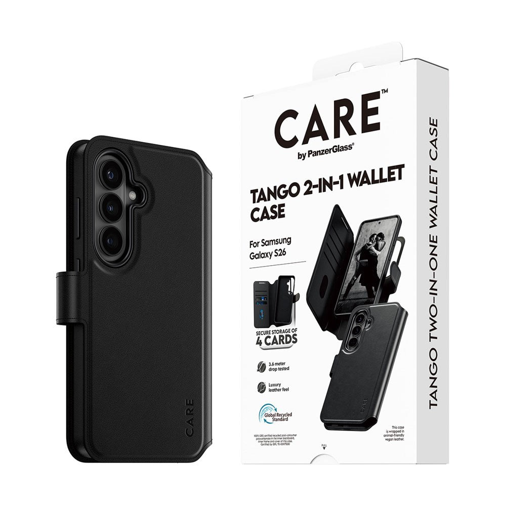 Samsung Galaxy S26 CARE by PanzerGlass Feature Tango 2-in-1 Flip Case with Wallet - Black