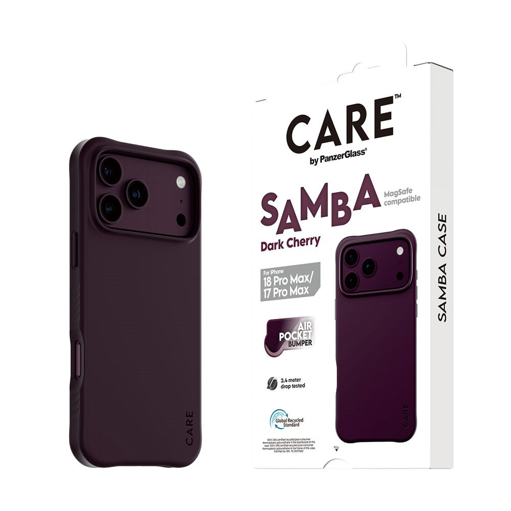 iPhone 18 Pro Max / 17 Pro Max CARE by PanzerGlass Fashionable Samba Case - MagSafe Compatible - Dark Cherry