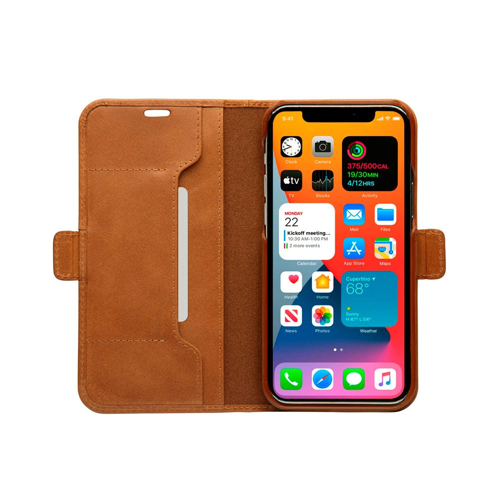 iPhone 12 Pro Max dbramante1928 Copenhagen Slim Genuine Leather Flip Case with Wallet - Tan